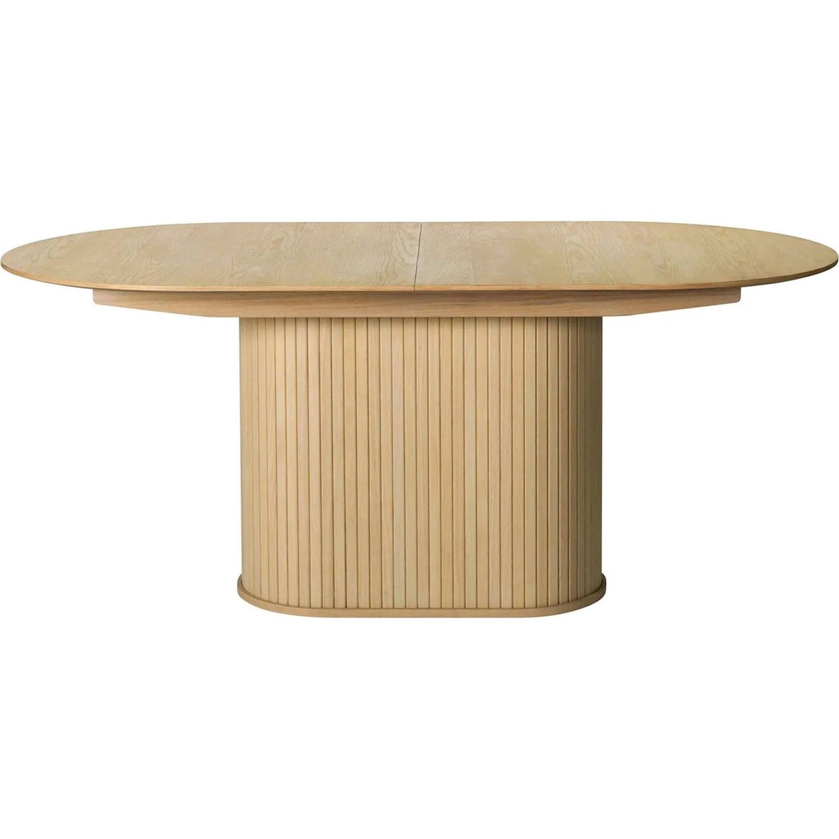 Table extensible ovale à lamelles piètement rainur bois clair et noir, RECOLLECTION