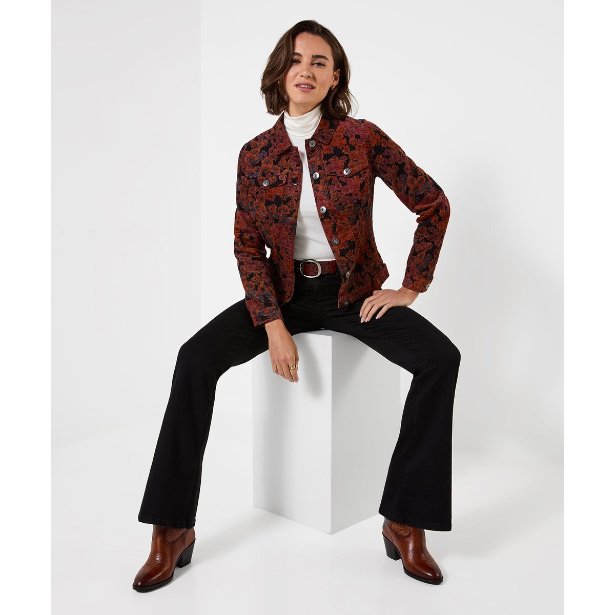 Veste en Velours Côtelé Fleurie Jours d'Automne marron, JOE BROWNS