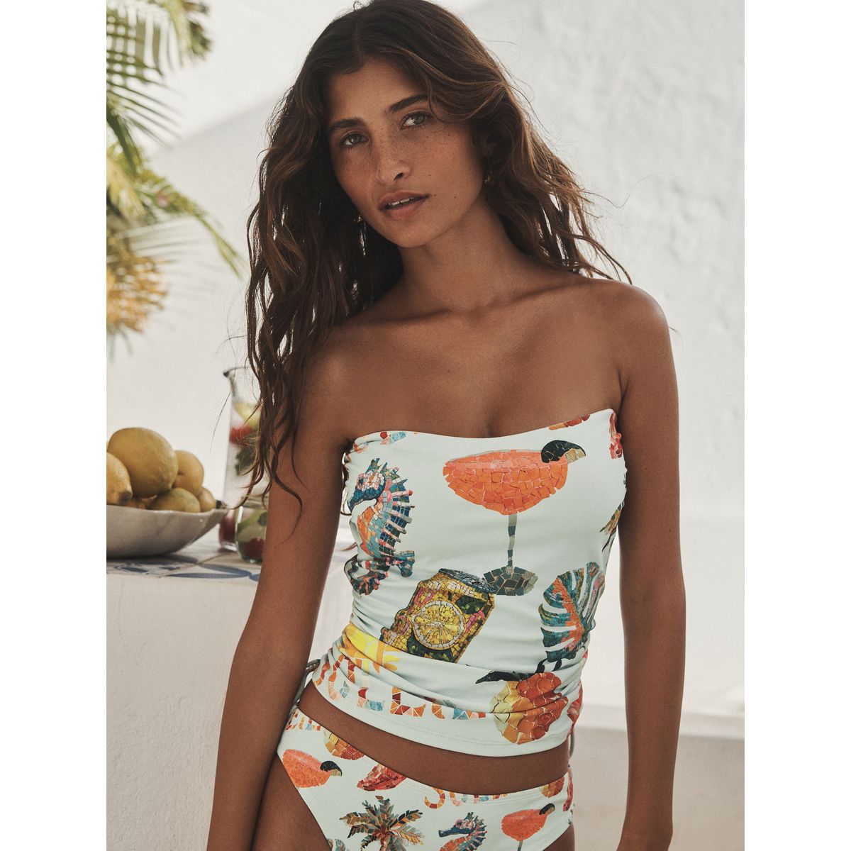 Haut de tankini bandeau froncé sur le côté mosaïque vert menthe conversationnelle, NEXT