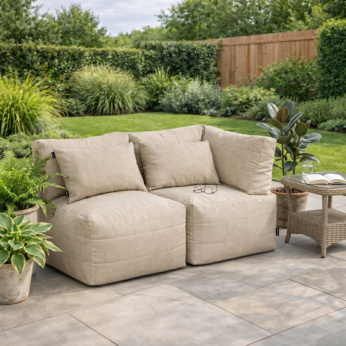 Pouf canapé de jardin modulable en tissu tissé d'intérieur et d'extérieur Oeko-Tex® - NOA beige, ICON