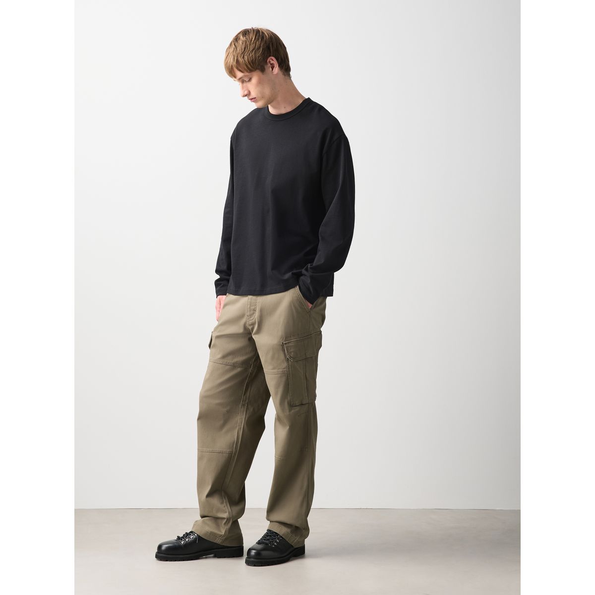 Pantalon cargo stretch en coton marron, NEXT