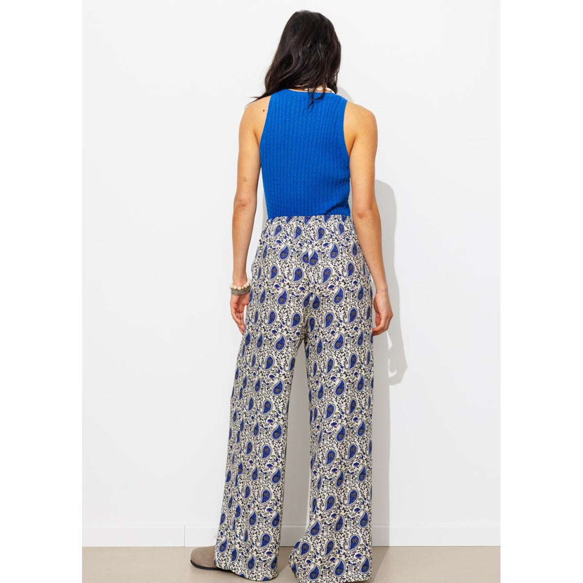 Pantalon large ceinturé imprimé multicolore, PROMOD