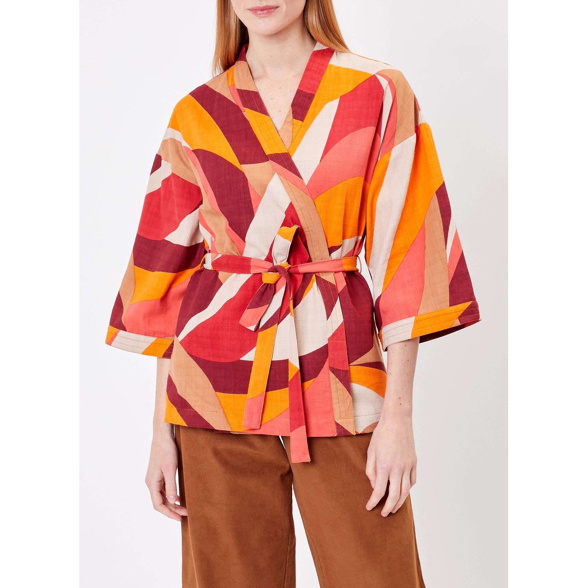 Kimono Court Imprimé KIMCO beige liège, LA FIANCÉE