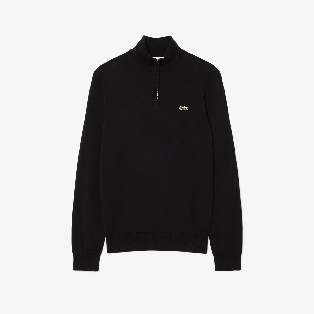 Pull zippé coton uni col montant noir-031, LACOSTE
