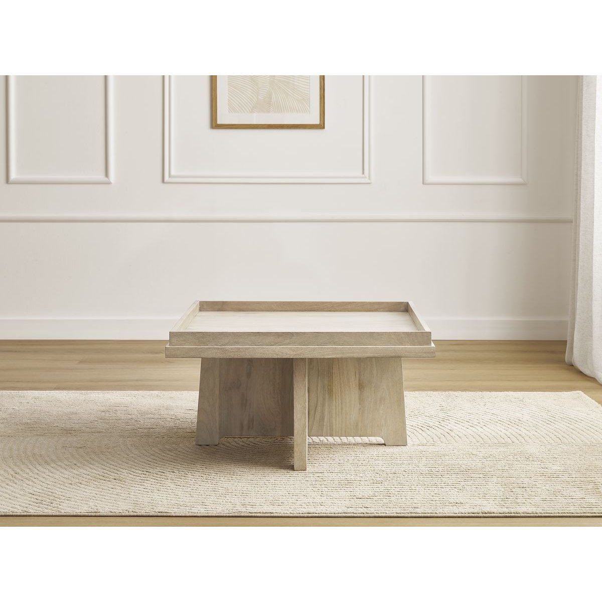 Table basse carrée en bois massif, ALBA marron clair, BOBOCHIC