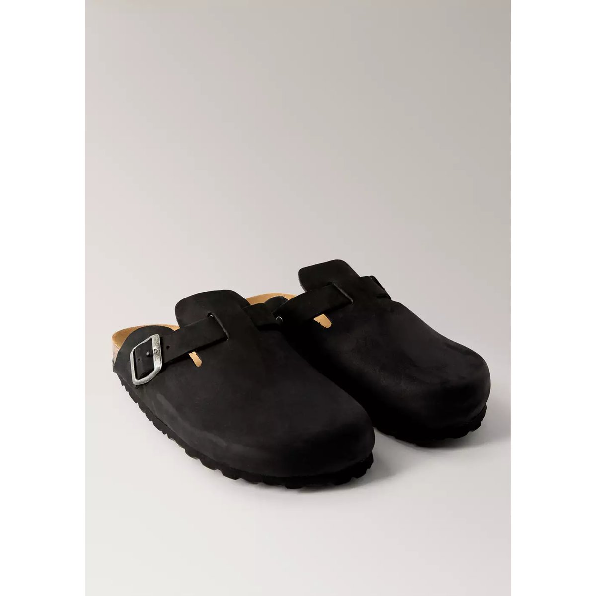 Chaussons sabots en cuir gris anthracite, MANGO