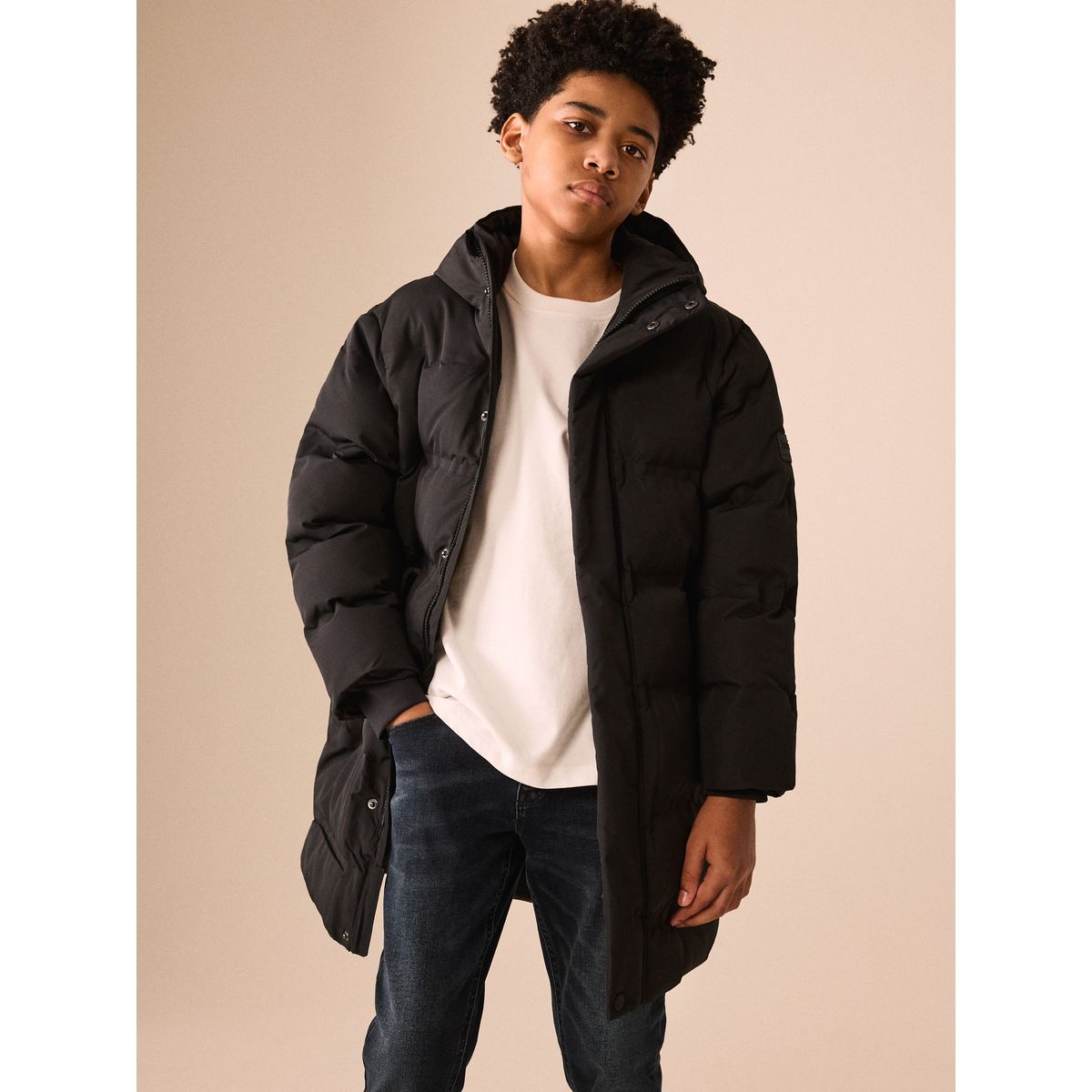 Long manteau rembourré imperméable noir, NEXT