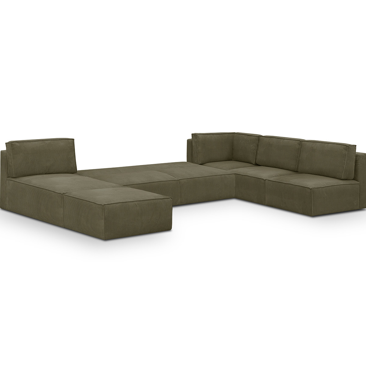 Canapé d'angle droit convertible 10+1 places en velours côtelé - HARPER MOD vert kaki, HOMIFAB