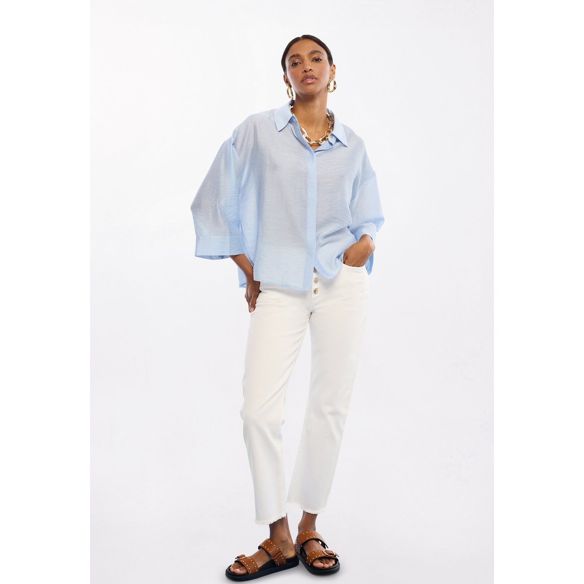 Chemise oversize en lin mélangé bleu clair, LOLA CASADEMUNT