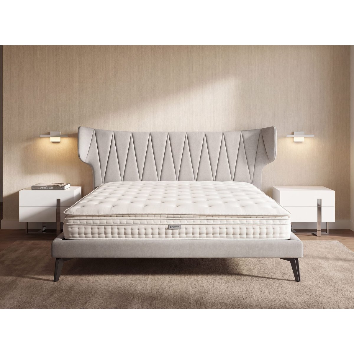 Matelas hybride en latex naturel avec mini ressorts et ressorts ensachés 7 zones blanc, ANGEL CERDA