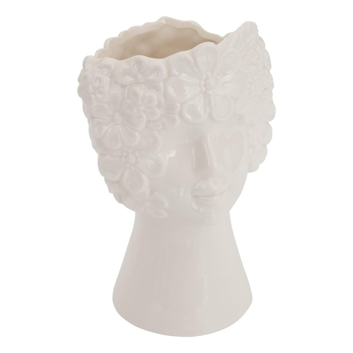 Vase visage couronné de fleurs en céramique FLDR blanc, ATMOSPHERA