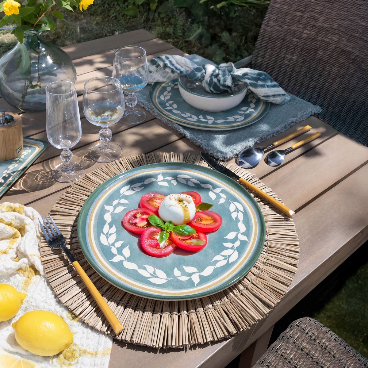 Lot de 6 assiettes plates en faïence 28cm, CAPRIA vert, NOVASTYL