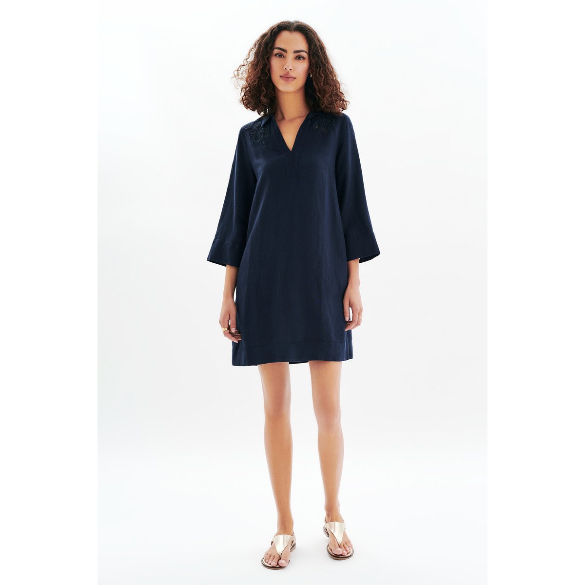 Robe courte en lin VANINA bleu marine, CAROLL