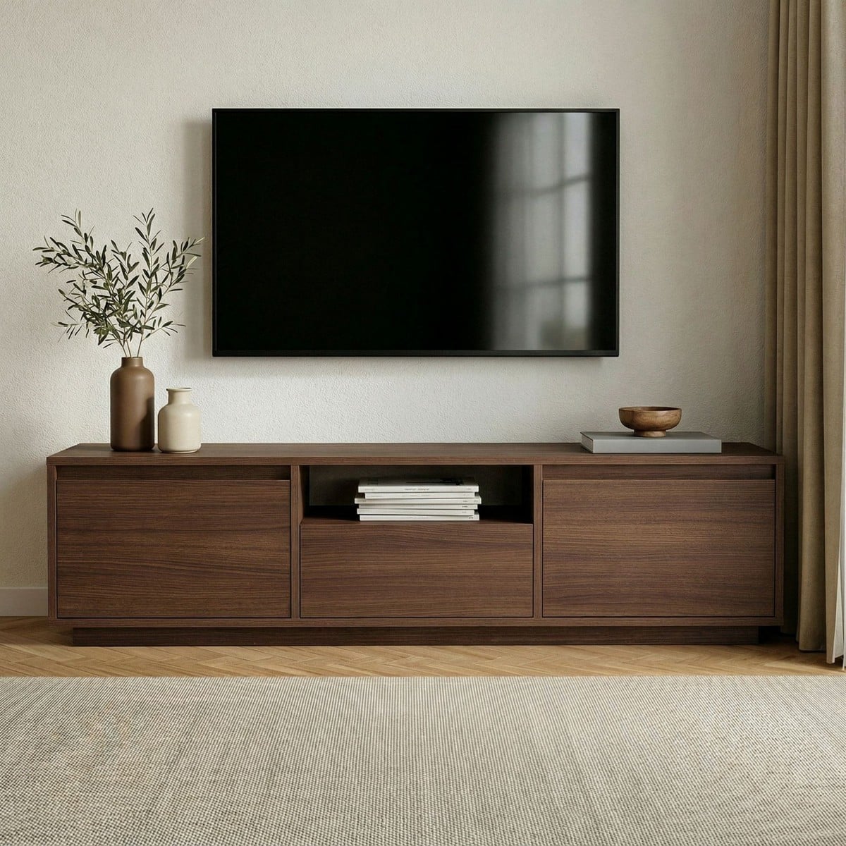 Meuble TV 3 abattants 1 niche - LUME noyer, CALICOSY