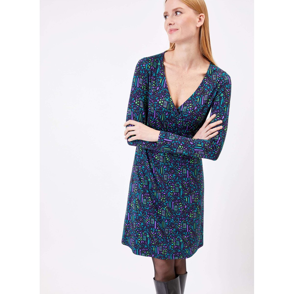 Robe imprimée cintrée en maille SALLY bleu, PRINCESSE NOMADE