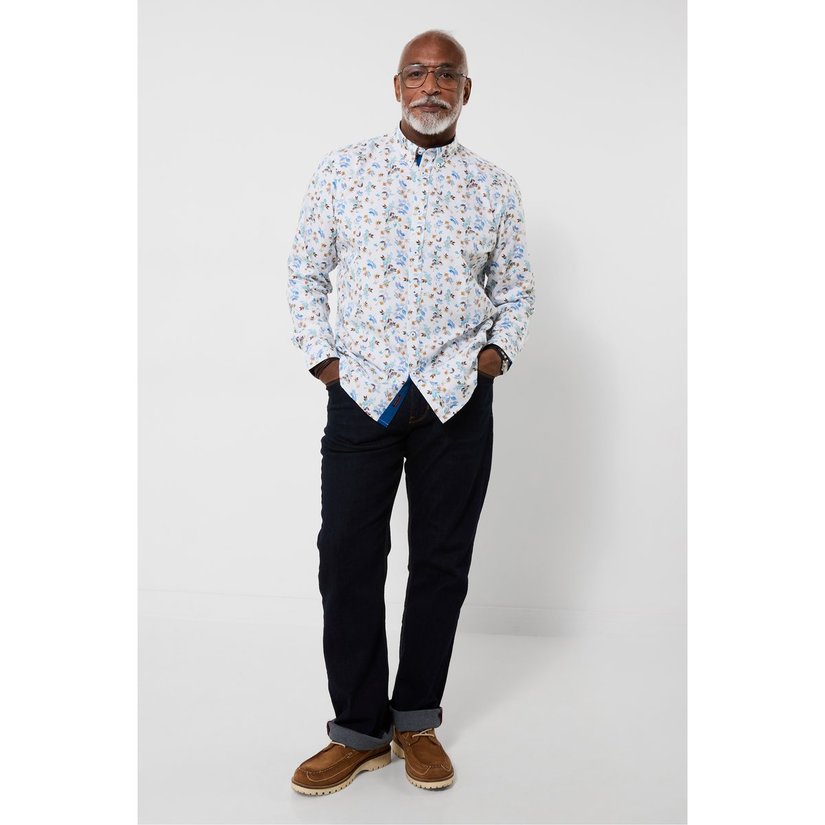 Chemise à manches longues imprimé feuillage bleu, JOE BROWNS