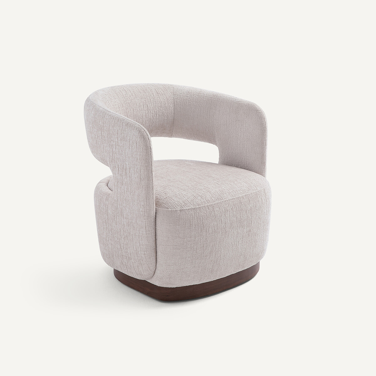 Sillón giratorio de terciopelo texturizado con base de chapa de nogal, JESPER crema, AM.PM