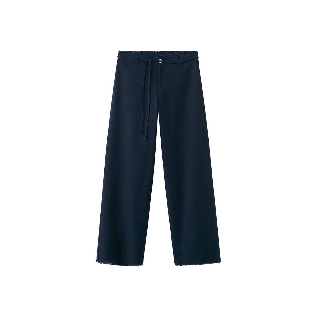 Pantalon droit détails effilochés bleu marine, MANGO TEEN