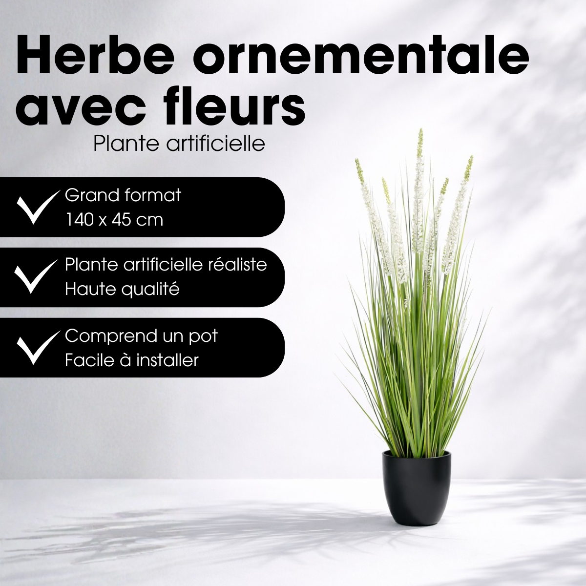 Plante artificielle ZIERGRAS blanc, MICA DECORATIONS