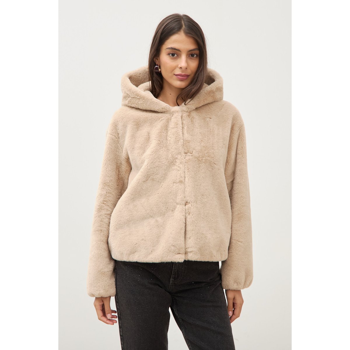 Blouson ample court col montant beige, BONOBO