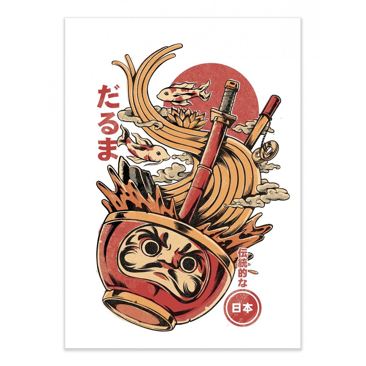 Affiche d'art - Daruma - Ilustrata couleur unique, WALL EDITIONS