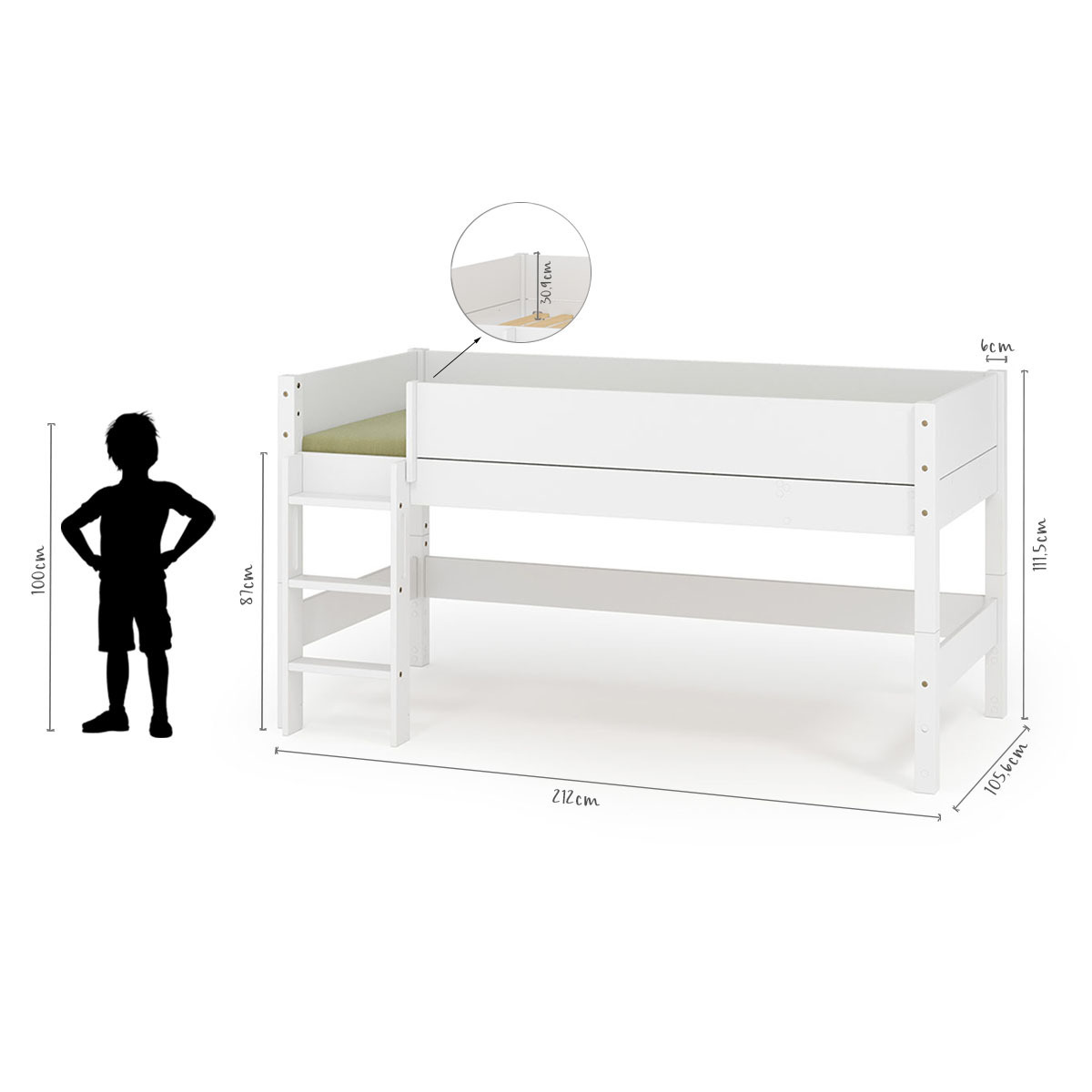 Lit mi-hauteur Bois massif LOUW bois naturel, AKITEN RETAIL