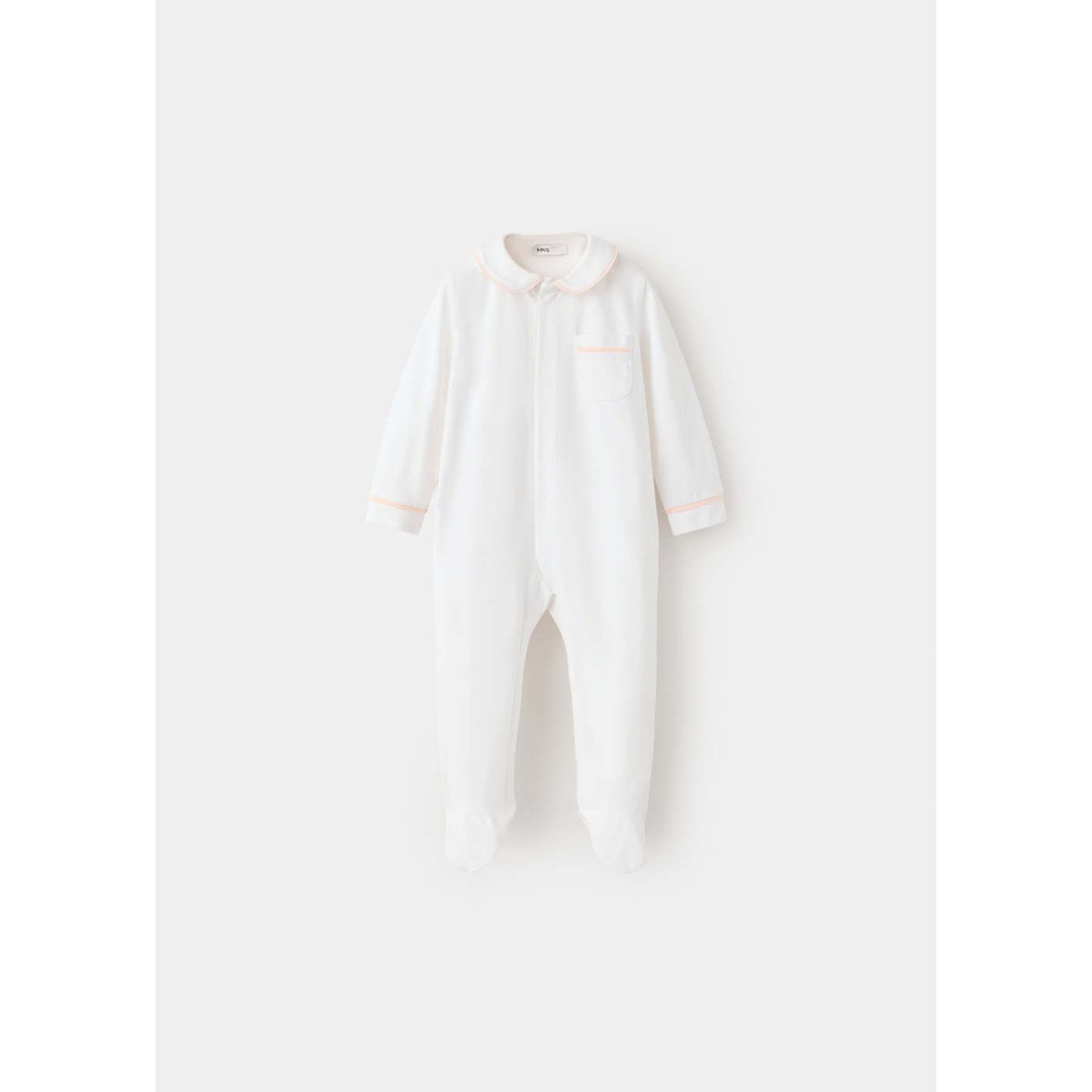 Pyjama une pièce avec passepoils contrastants rose, MANGO BABY