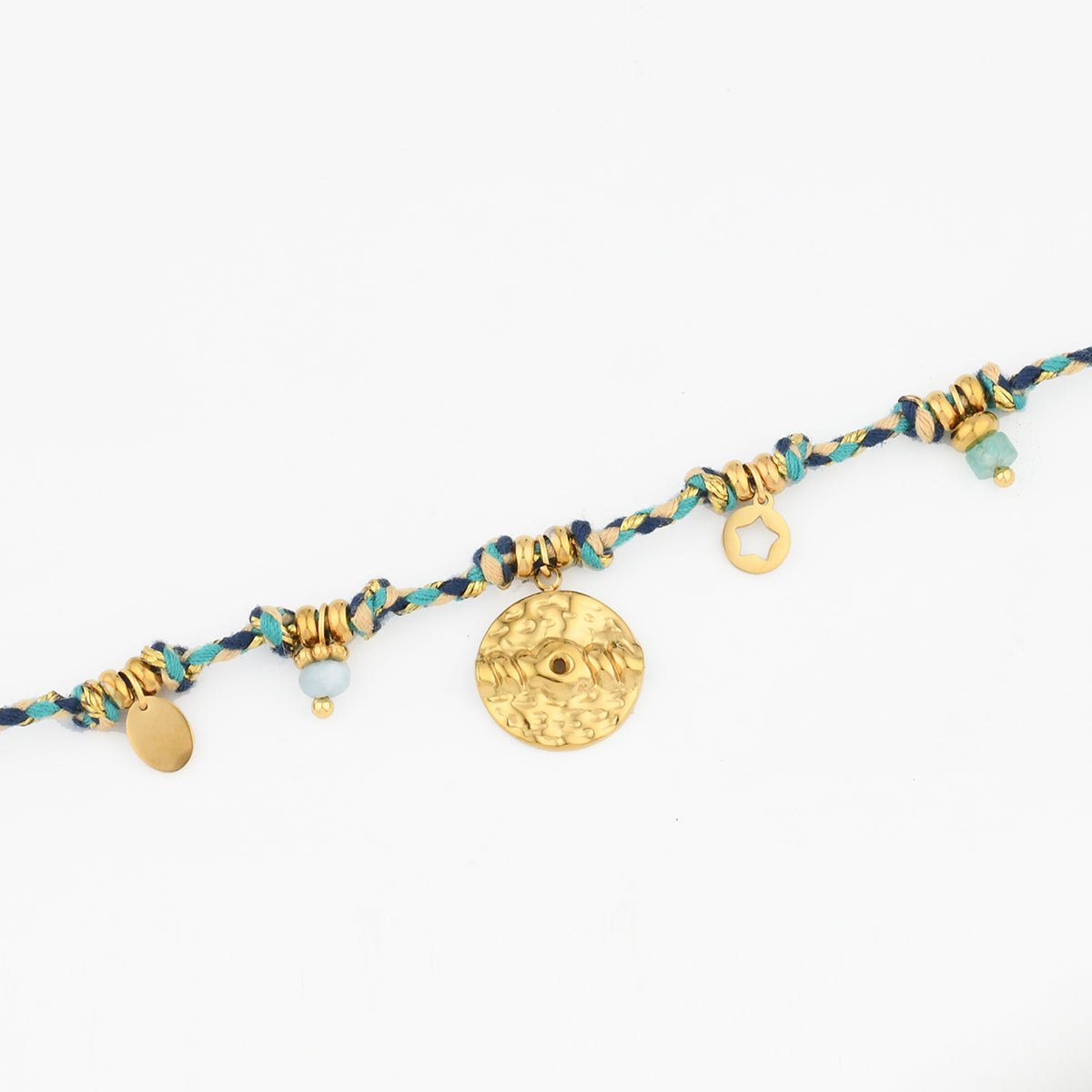Bracelet cordon avec charms en acier inoxydable bleu, BALABOOSTE