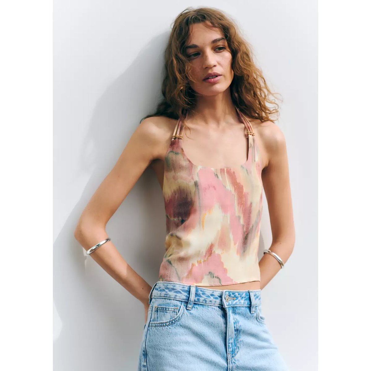 Top halter tie-dye rose pastel, MANGO TEEN