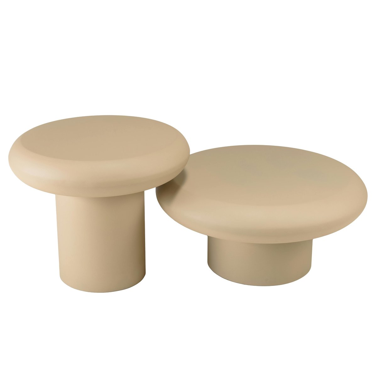 Set de 2 tables basses forme champignon en fer beige mat ELORA beige, PIER IMPORT
