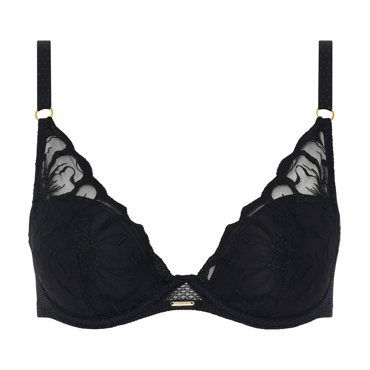 Soutien-gorge coques plongeant FLEURS noir, CHANTELLE