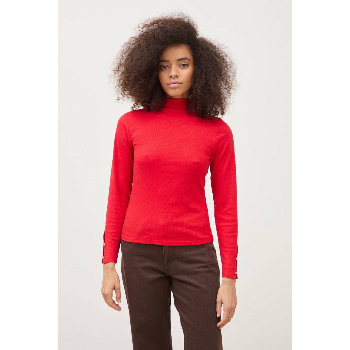 T-shirt cintré manches longues rouge, BONOBO