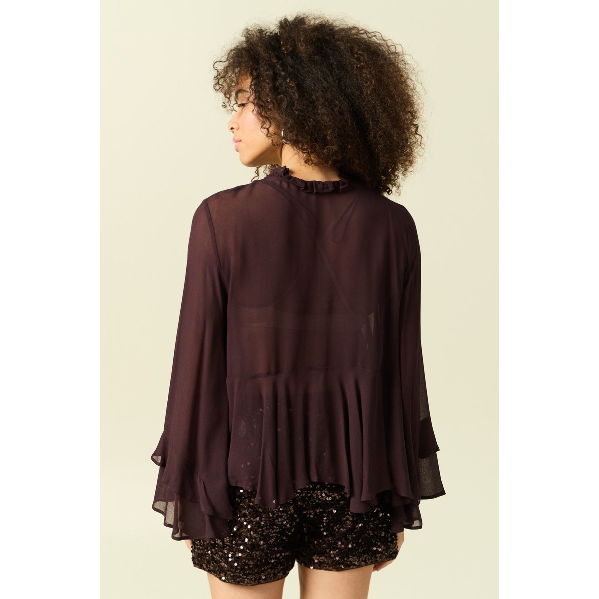 Blouse manches longues col ras de cou marron foncé, BONOBO