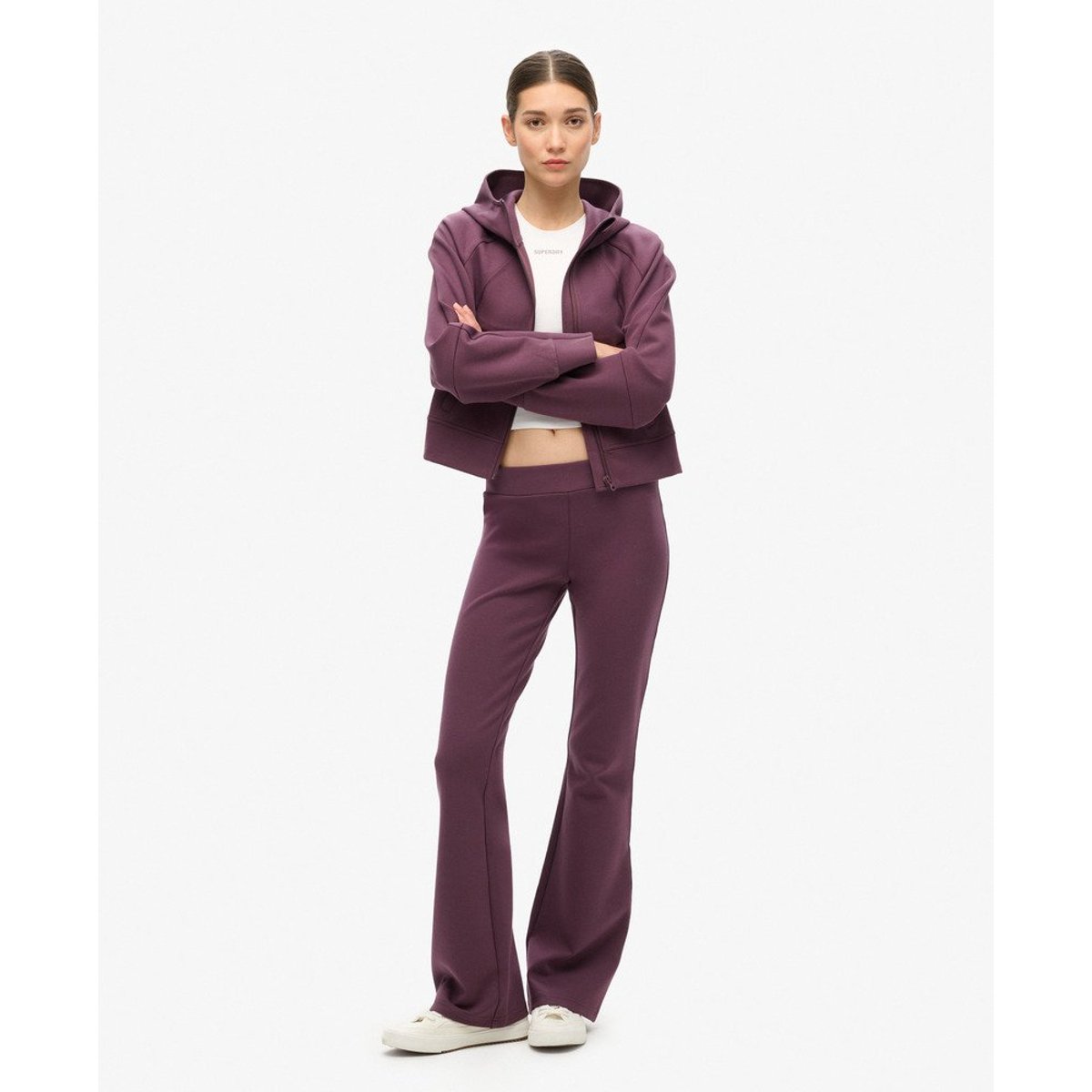 Sweat à capuche zippé Sport Tech Relaxed violet aubergine fumé, SUPERDRY
