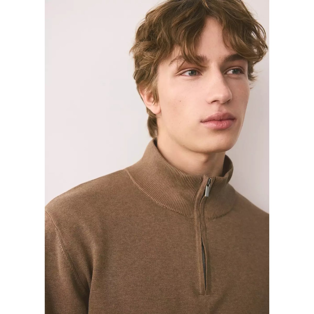 Pull col montant zip tabac, MANGO TEEN