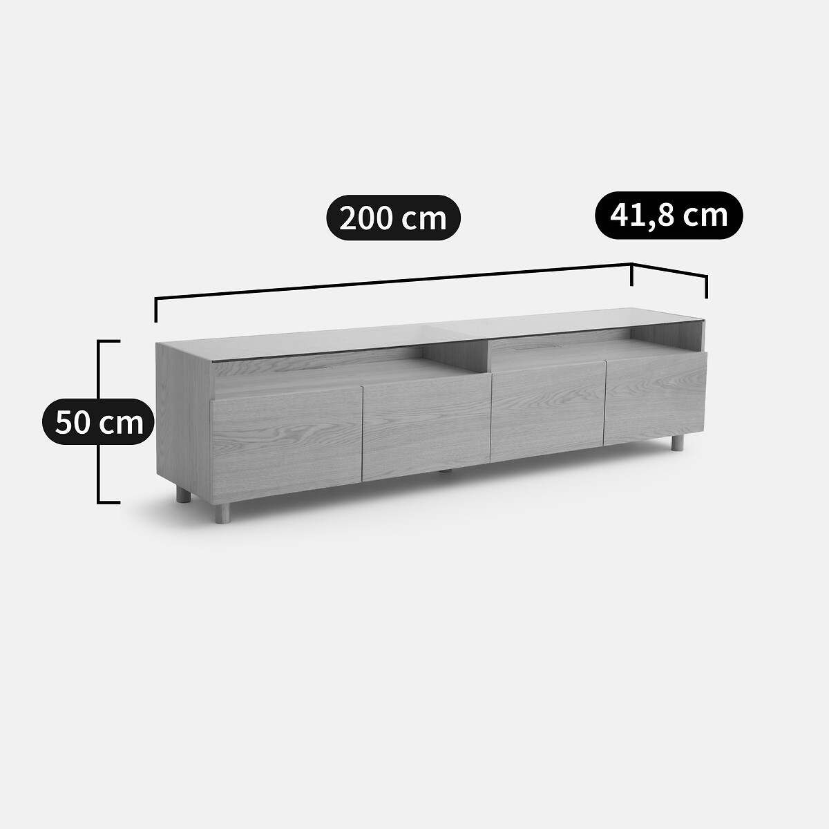 Meuble TV hifi XL, 4 portes, plateau verre, WALOR coloris chêne, LA REDOUTE INTERIEURS