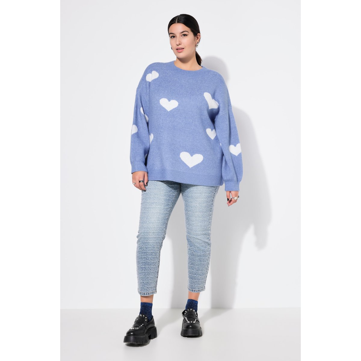 Jean Mom, texture scintillante, 5 poches bleu jean, STUDIO UNTOLD
