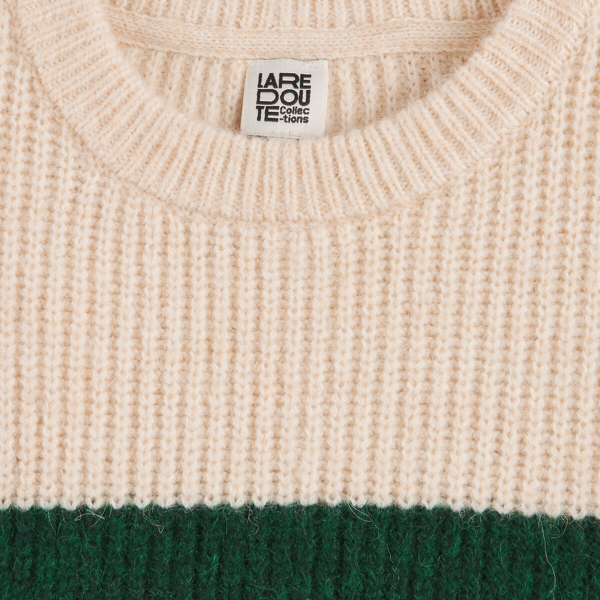 Pull col rond rayé, en grosse maille rayé vert, LA REDOUTE COLLECTIONS