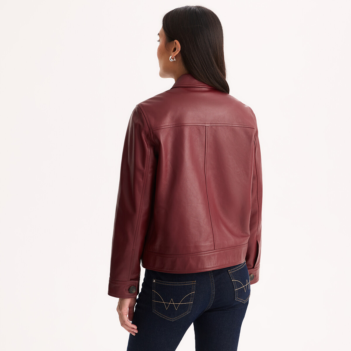 Leather Buttoned Cropped Jacket burgundy red, ANNE WEYBURN