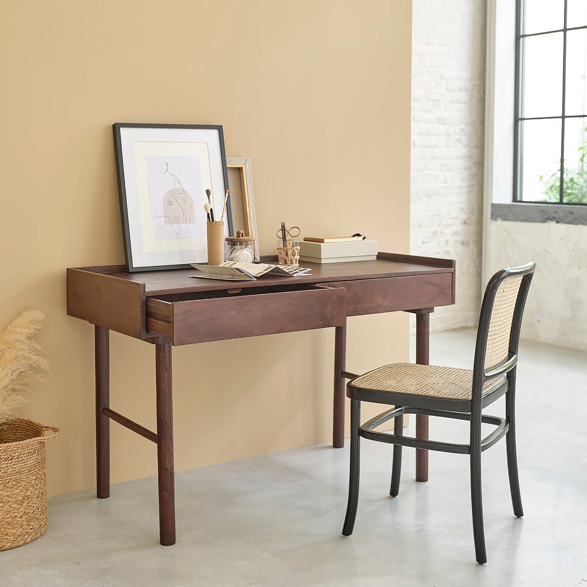 Bureau en bois de manguier 125 cm 2 tiroirs  CAMERON marron, BERAH GETAH