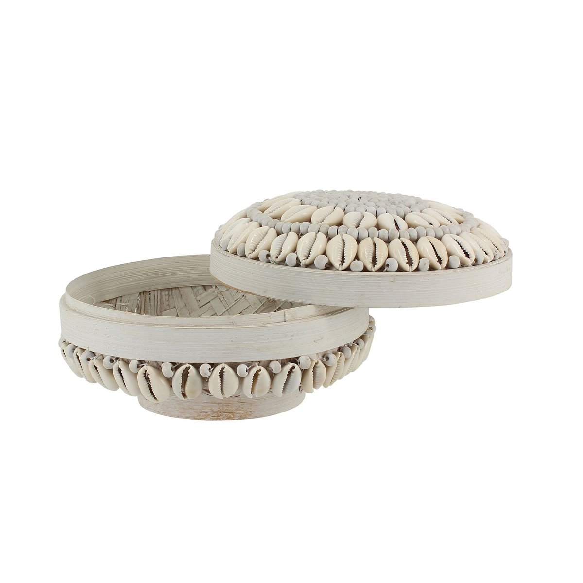 Boîte en bambou et coquillages blanc, NOW'S HOME