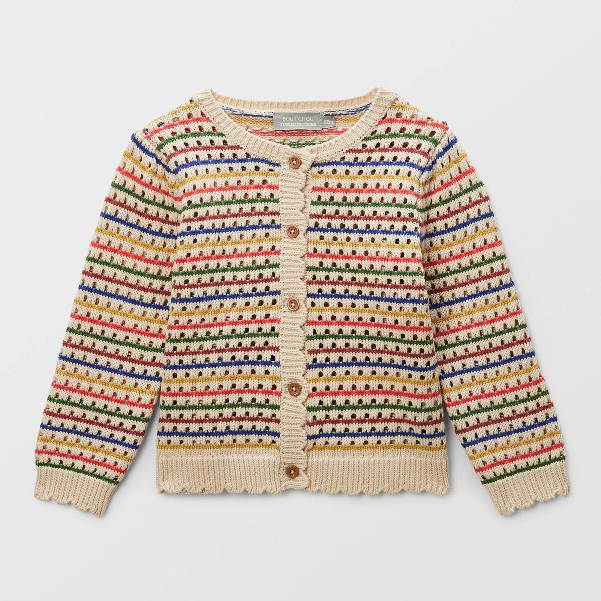 Cardigan tricot rayé en coton naturel, BOUT'CHOU