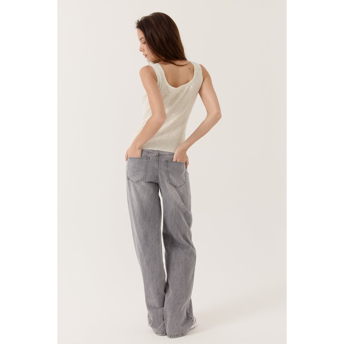 Débardeur côtelé col rond en maille Avenza gray, ARTLOVE