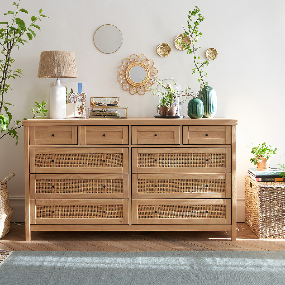 Commode en pin massif et cannage 10 tiroirs, Gabin naturel, LA REDOUTE INTERIEURS