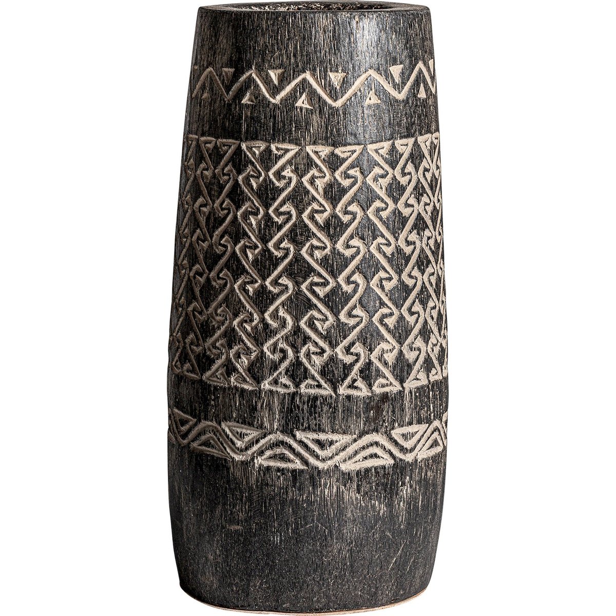 Vase en bois de palmier sculpté S.NANTUA marron foncé patiné, RECOLLECTION
