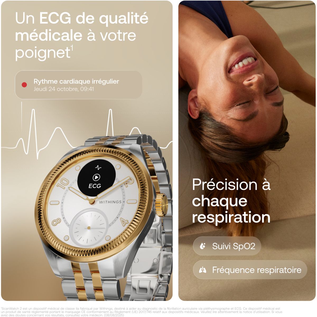 Montre santé Scanwatch Nova Brilliant 39mm Gold couleur unique, WITHINGS