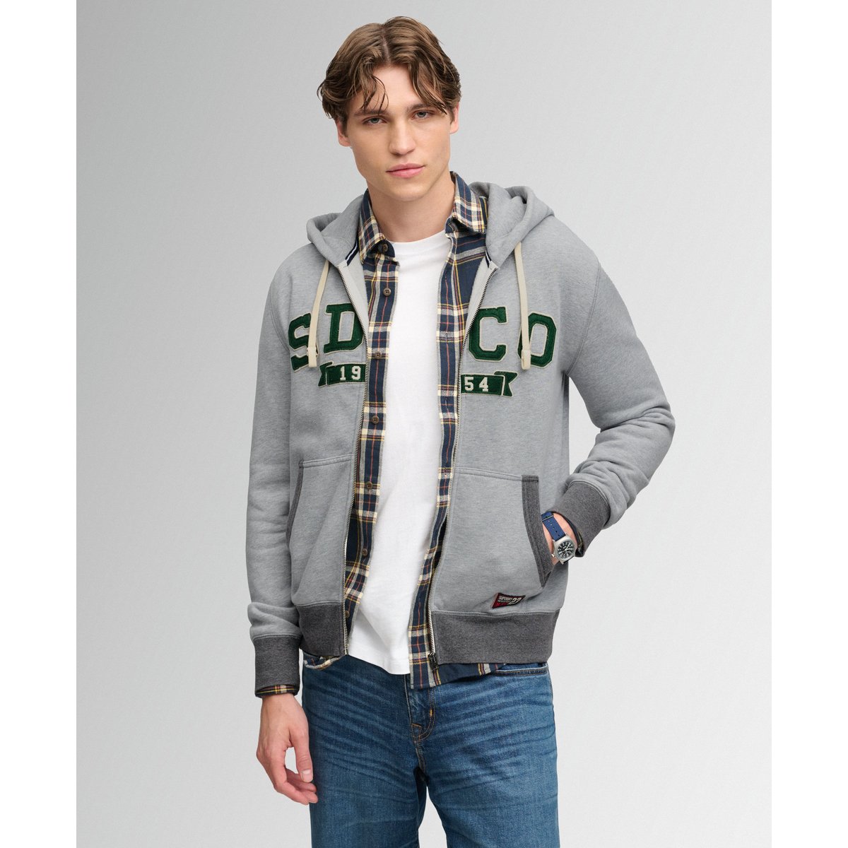 Sweat zippé à capuche SD&Co. coupe décontractée gris orage chiné, SUPERDRY