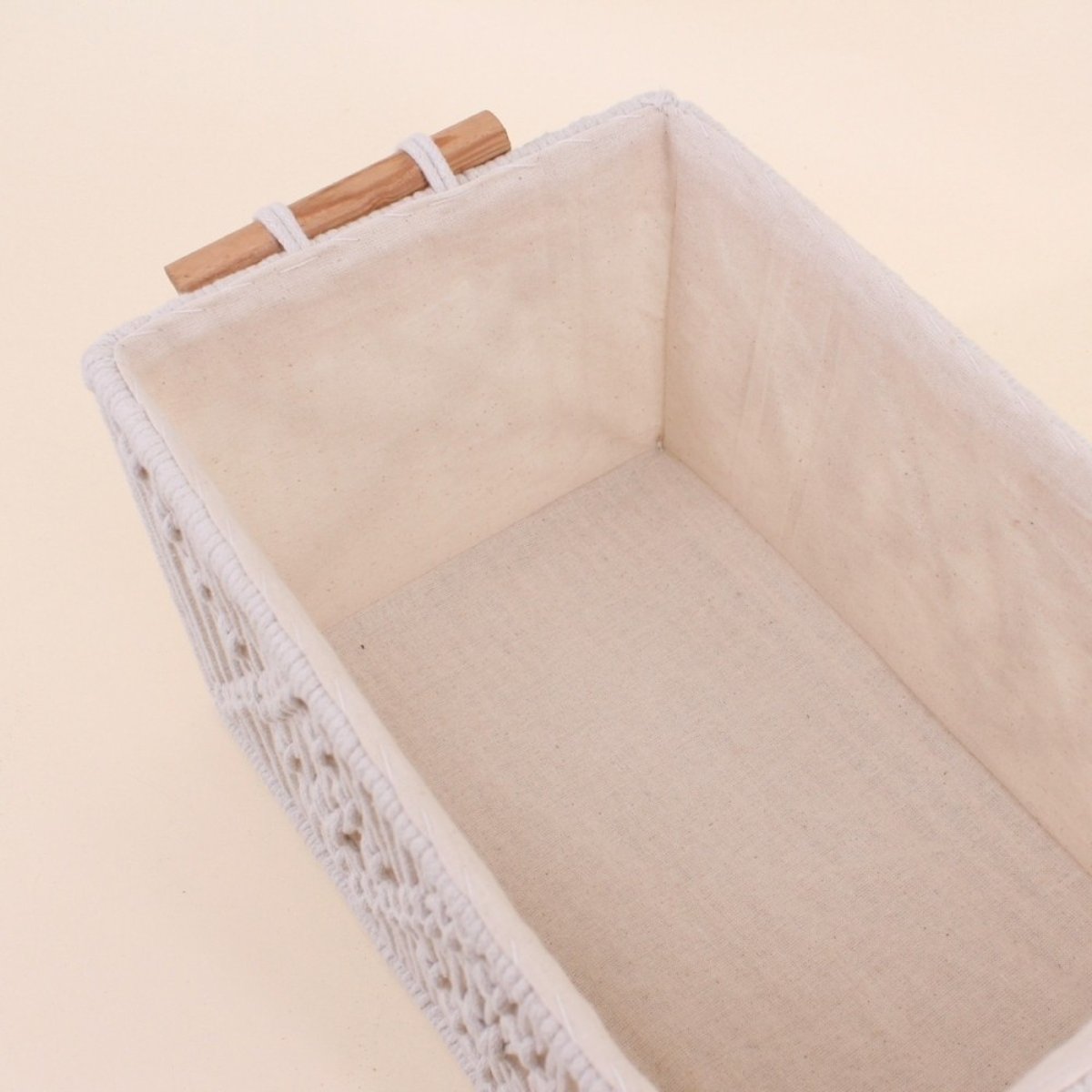 Set de 2 paniers déco tissu macramé beige, ORNAMI