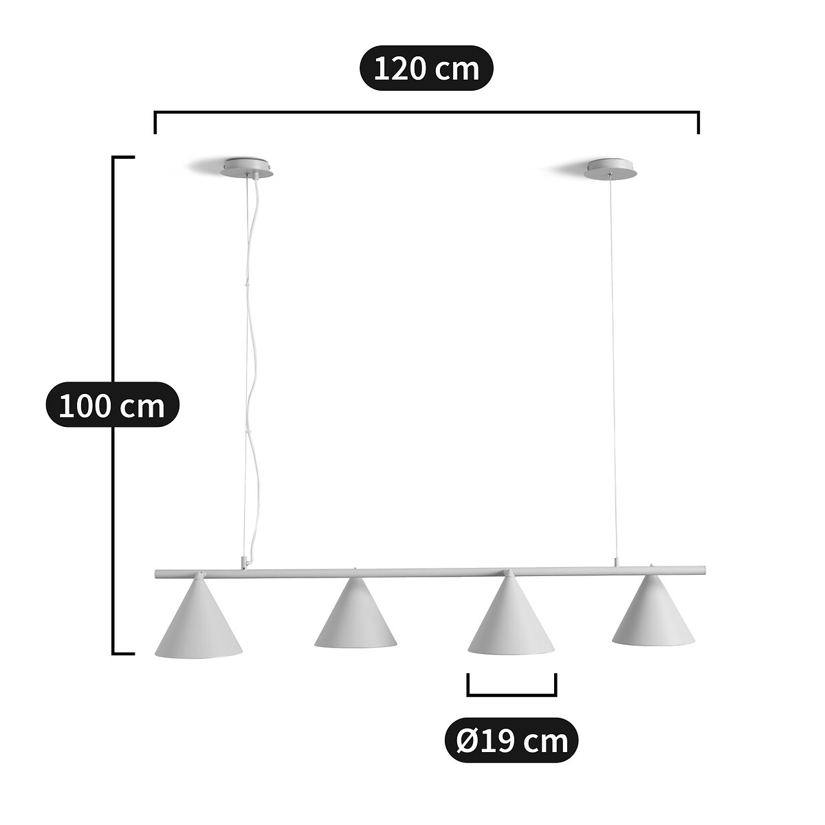 Lampadario 4 coni orientabili, Moke grigio, AM.PM