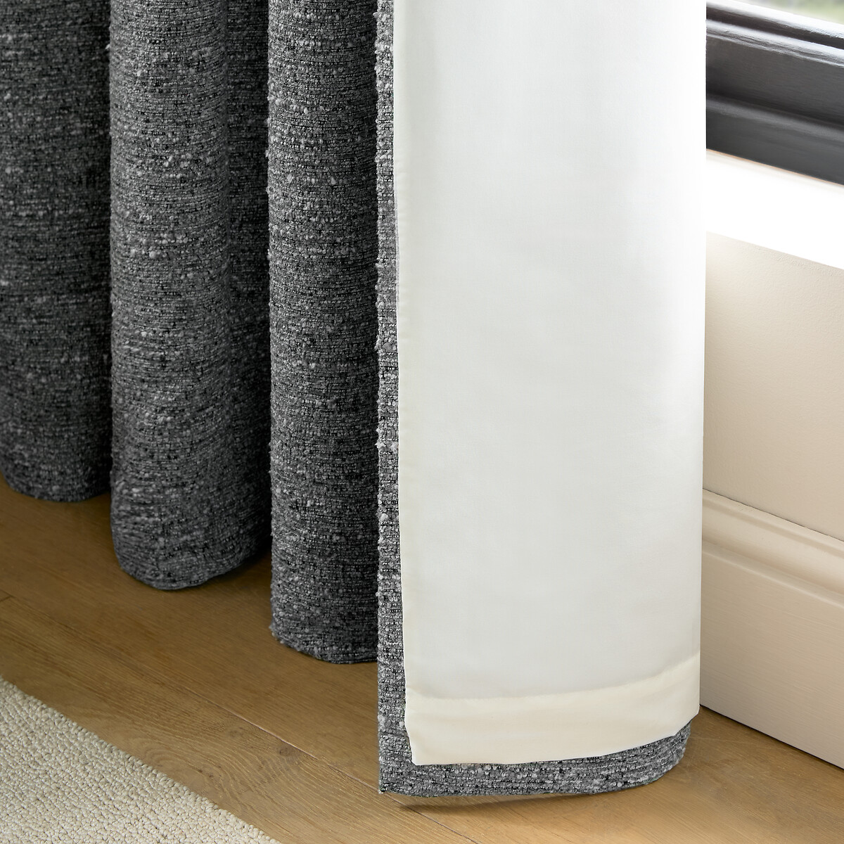 Chunky Boucle Lined Eyelet Curtains charcoal, CATHERINE LANSFIELD